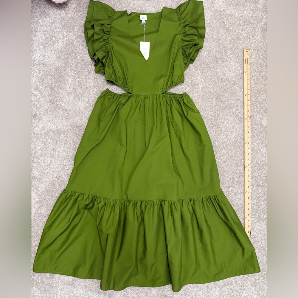 A New Day Olive Midi Dress with Ruffle Sleeves and Cut Outs size Large NWT - Picture 3 of 13